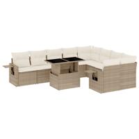 10-delige Loungeset met kussens poly rattan beige - thumbnail