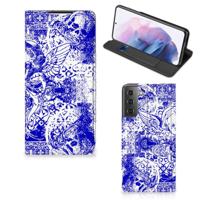 Mobiel BookCase Samsung Galaxy S21 Plus Angel Skull Blauw - thumbnail