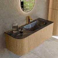 Mondiaz KURVE-DLUX 115 cm Onderkast Greeploos 1 Lade Met Deuren Oak, Wastafel Solid Surface Rechts Lava 1 Kraangat Zonder Spiegel (KRVBGS115L1L1D1KR-Oak/Lav) - thumbnail