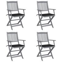 Tuinstoelen 4 st inklapbaar met kussens massief acaciahout - thumbnail