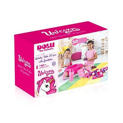 Dolu eenhoorn activiteitentafel + 30 blokken roze