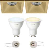 GU10 Inbouwspot Set - Mat Goud - Inbouw Vierkant - Verdiept - Philips Hue - White Ambiance - Bluetooth - Pragmi Pollon Pro - 82mm - thumbnail