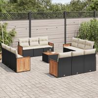 13-delige Loungeset met kussens poly rattan zwart - thumbnail