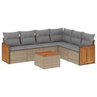 7-delige Loungeset met kussens poly rattan beige - thumbnail