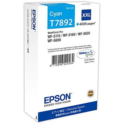 Epson Inktcartridge T7892 XXL Origineel Cyaan C13T789240 Epson Inktcartridge T7892 XXL Origineel Cyaan C13T789240