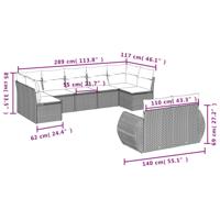 10-delige Loungeset met kussens poly rattan zwart - thumbnail