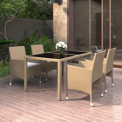 5-delige Tuinset poly rattan en gehard glas beige