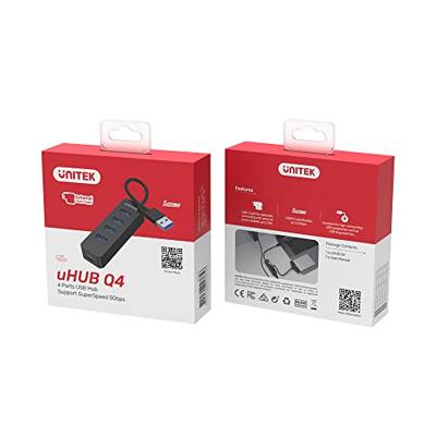UNITEK Active Hub 10 W met geïntegreerde 15 cm kabel met USB-C plug poorten 4 x USB 3.1 en 1 x USB-C 5 V2A onmiddellijke gegevensoverdracht van maximaal 5 Gbps en veilig opladen Plug and Play