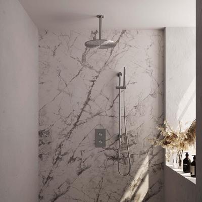 Brushed Edition inbouw regendouche set met 3-weg omstelling, 30cm douchekop en plafondarm, staaf handdouche, doucheslang, geïntegreerde glijstang - RVS geborsteld PVD