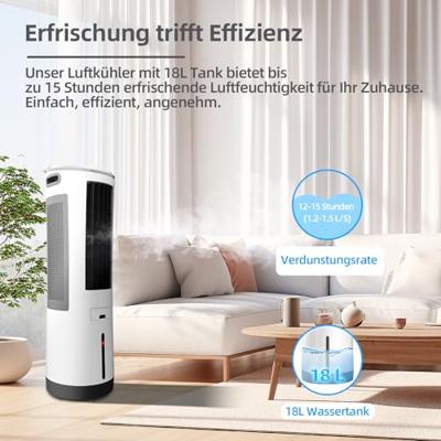 Be Cool Luchtkoeler 110 W (Ø x h) 34 cm x 110 cm Wit Met afstandsbediening, LED-indicatie