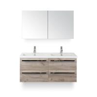 Seville Badmeubelset 120 cm - 4 laden Craft Oak - Wastafel Djazz Dubbel - met Spiegelkast - thumbnail