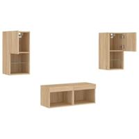 4-delige Tv-wandmeubelset met LED-verlichting sonoma eikenkleur - thumbnail