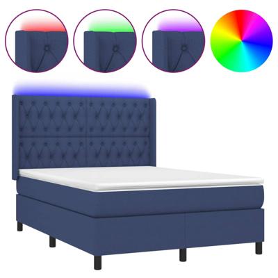 Boxspring met matras en LED stof blauw 140x190 cm