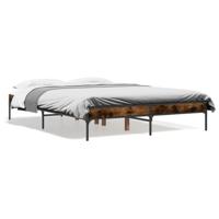Bedframe bewerkt hout metaal gerookt eikenkleurig 120x200 cm - thumbnail