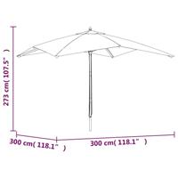 Parasol met houten paal 300x300x273 cm azuurblauw - thumbnail