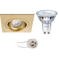 Philips - Led Spot Set - Sceneswitch 827 36d - Pragmi Borny Pro - Gu10 Fitting - Dimbaar - Inbouw Vierkant - Mat Goud - - thumbnail
