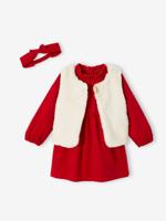 Baby kerstset: jurk, vest van imitatiebont, maillot en bijpassende hoofdband rood - thumbnail