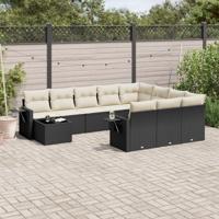 11-delige Loungeset met kussens poly rattan zwart - thumbnail