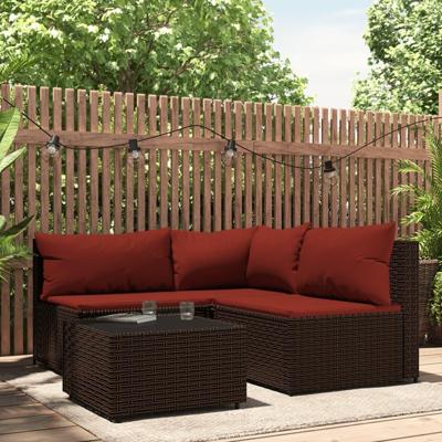 4-delige Loungeset met kussens poly rattan bruin 4-delige Loungeset met kussens poly rattan bruin