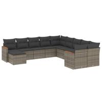 11-delige Loungeset met kussens poly rattan grijs - thumbnail