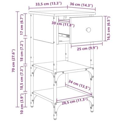 Nachtkastje met lade 2 pcs Bruin 33,5 x 36 x 70 cm