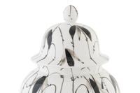 Tibor DKD Home Decor Porselein Zwart Wit Orientaals Blad van een plant (22 x 22 x 42 cm) - thumbnail