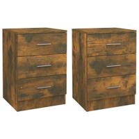 Nachtkastjes 2 st 38x35x56 cm bewerkt hout gerookt eikenkleurig - thumbnail
