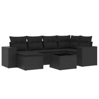 7-delige Loungeset met kussens poly rattan zwart - thumbnail