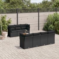 8-delige Loungeset met kussens poly rattan zwart - thumbnail