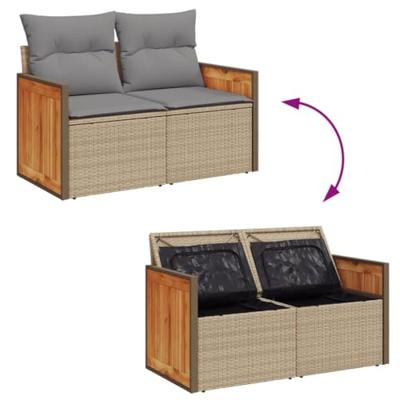 Tuinbank 2-zits met kussens poly rattan beige
