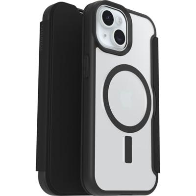 Otterbox React Booklet Apple iPhone 16e, iPhone 15, iPhone 14, iPhone 13 Transparant, Zwart Inductieve lading, MagSafe compatible
