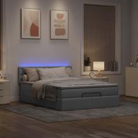 Ottoman bed met matras en LED's 140x200cm stof lichtgrijs - thumbnail