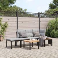 4-delige Loungeset met kussens gepoedercoat staal zwart - thumbnail