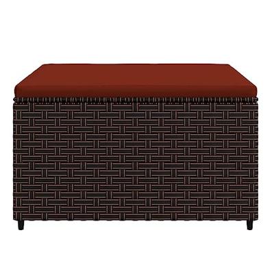 Voetensteun poly rattan met kussen bruin - thumbnail