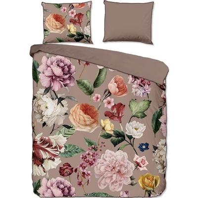 Descanso Dekbedovertrek "bloemen" - Taupe - (240x200/220 cm) - Biologisch Katoen satijn