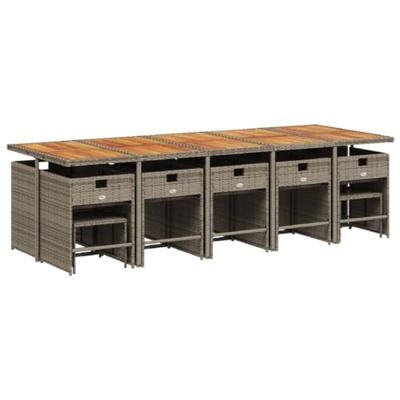 15-delige Tuinset met kussens poly rattan grijs