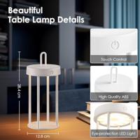Draadloze Oplaadbare LED Tafellamp - Binnen & Buiten - Dimbaar - ø12.8 x 28.4 cm - Warmwit licht - 3000mAh - White - thumbnail