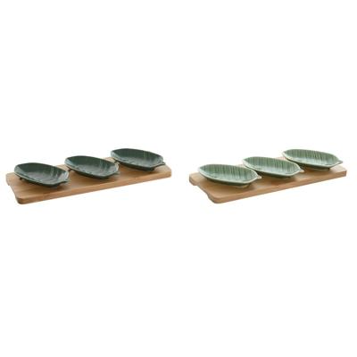 Set voor voorgerechtjes Home ESPRIT Groen Donkergroen Bamboe Porselein Tropisch 4 Onderdelen 28,4 x 10,5 x 3 cm (2 Stuks)
