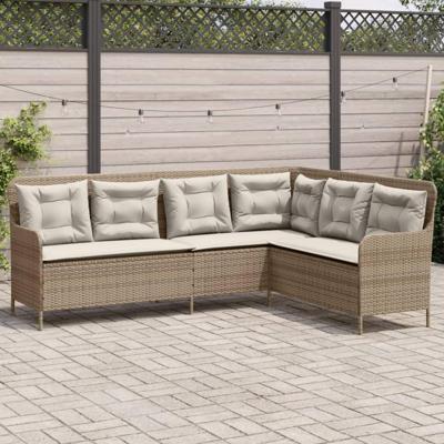 Tuinbank met kussens L-vormig poly rattan beige