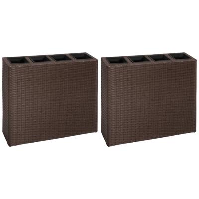 Plantenbak verhoogd met 4 potten 2 st poly rattan bruin