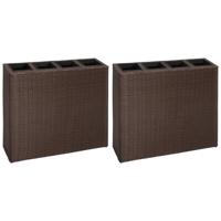 Plantenbak verhoogd met 4 potten 2 st poly rattan bruin - thumbnail