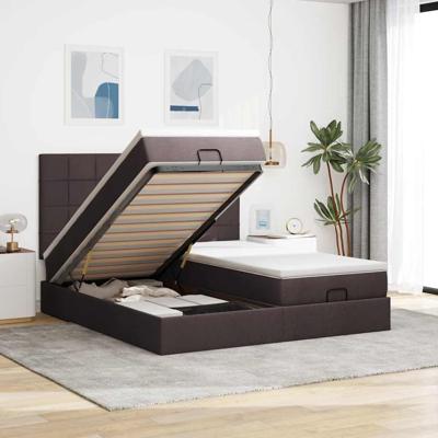 Ottoman bed met matrassen en LED's 200x200cm stof donkerbruin