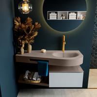 MONDIAZ RIVA 120cm badmeubel onderkast / planchet kleur Clay met 1 lade. Wastafel DULCET rechts 1 kraangat kleur Smoke. - thumbnail