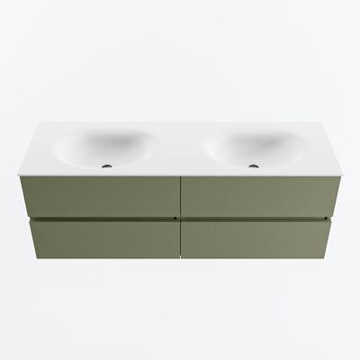 MONDIAZ VICA 140cm badmeubel onderkast Army 4 lades. Wastafel MOON dubbel 2 kraangaten, kleur Talc.