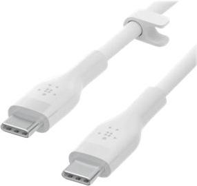 Belkin BoostCharge Flex siliconen USB Type C/C-kabel, USB-IF-gecertificeerde PD-snellaadkabel voor iPhone 16, iPhone 15 Plus/Pro/Pro Max, Samsung Galaxy S24, Pixel, iPad, Nintendo Switch, 3 m , wit