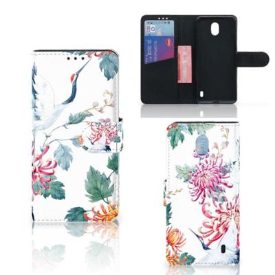 Nokia 1 Plus | Telefoonhoesje | Met pasjeshouder | Bird Flowers