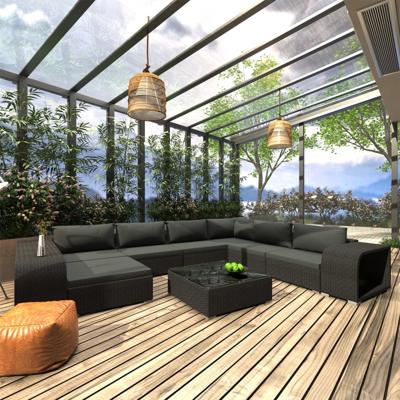 10-delige Loungeset met kussens poly rattan zwart