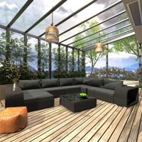 10-delige Loungeset met kussens poly rattan zwart - thumbnail