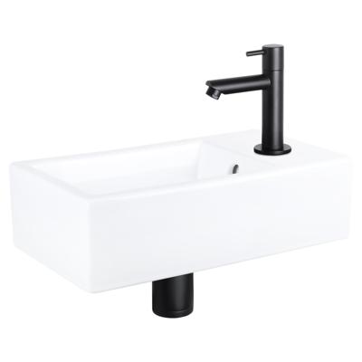Differnz Force fonteinset - 40x22x11.5cm - Rechthoek - 1 kraangat - Recht matte zwarte kraan - Keramiek Wit 38.400.49