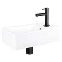 Differnz Force fonteinset - 40x22x11.5cm - Rechthoek - 1 kraangat - Recht matte zwarte kraan - Keramiek Wit 38.400.49 - thumbnail